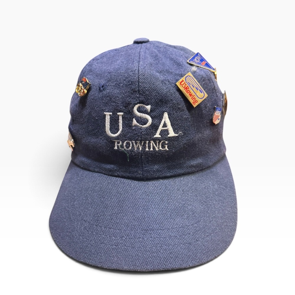 Vintage USA Rowing Hat Navy Blue HeadShot KC Caps Adjustable Strapback with Pins